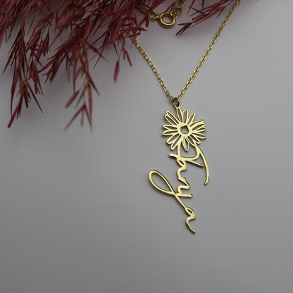 Collier de fleurs de naissance avec nom