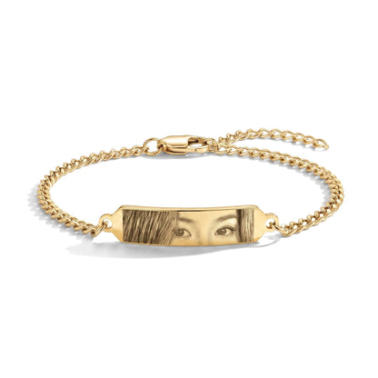 Bracelet regard avec gravure photo en or – bracelet barrette en acier inoxydable avec yeux gravés