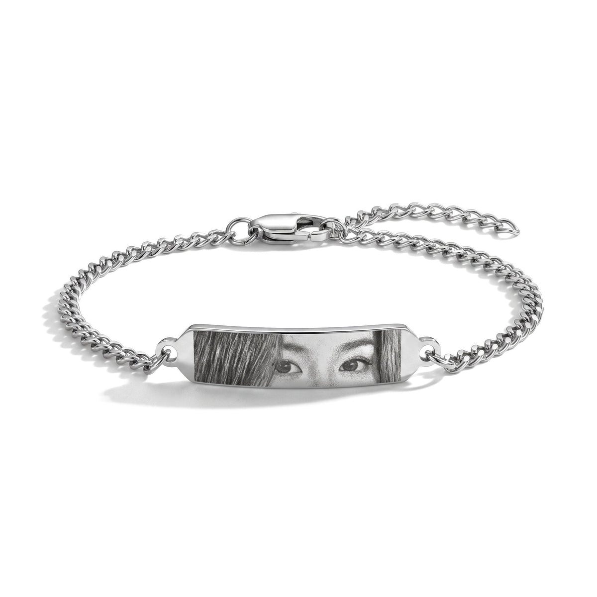 Bracelet regard avec gravure photo en argent – bracelet barrette en acier inoxydable avec yeux gravés
