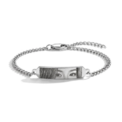 Bracelet regard avec gravure photo en argent – bracelet barrette en acier inoxydable avec yeux gravés