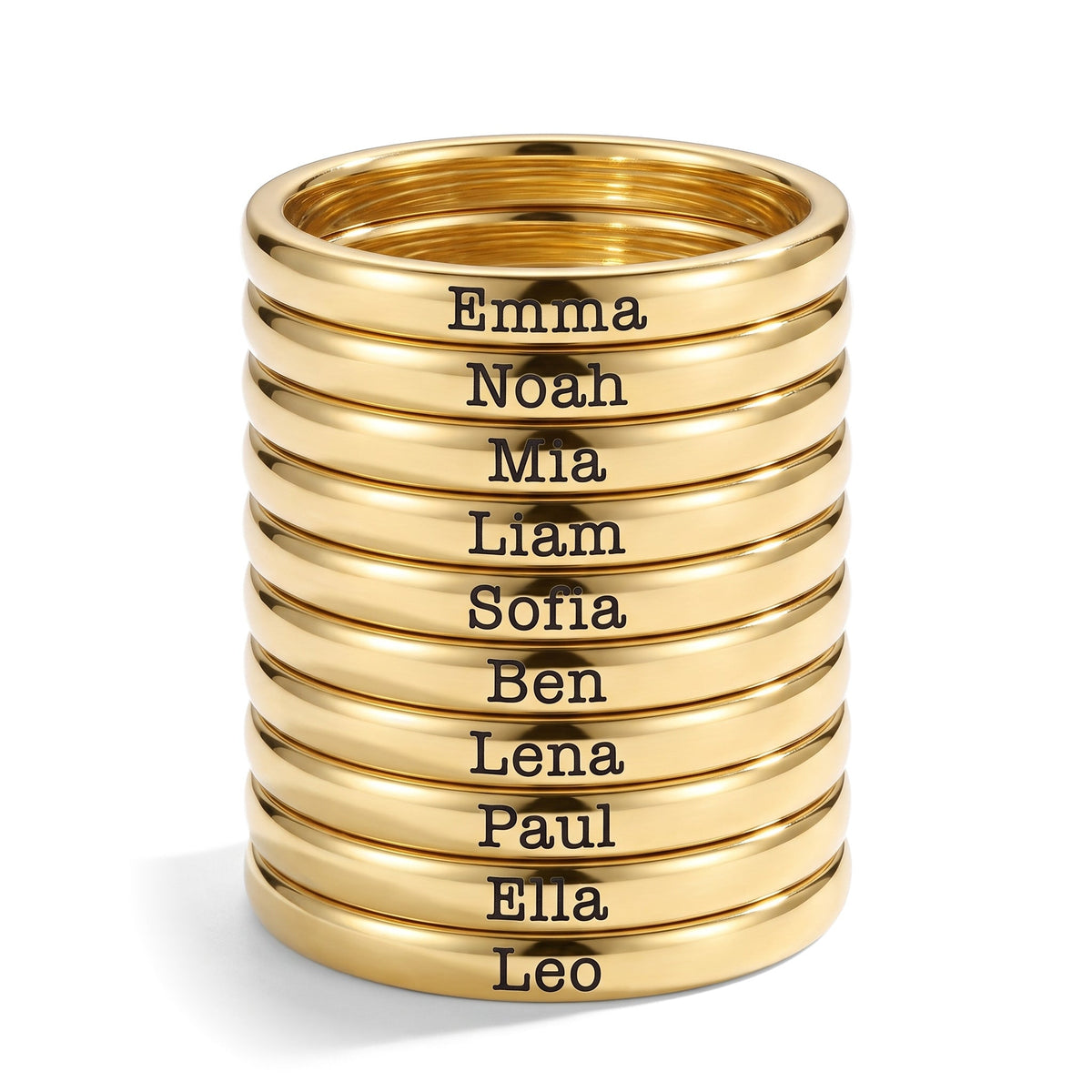 Bague fine empilable avec prénom – or – 10 bagues empilées