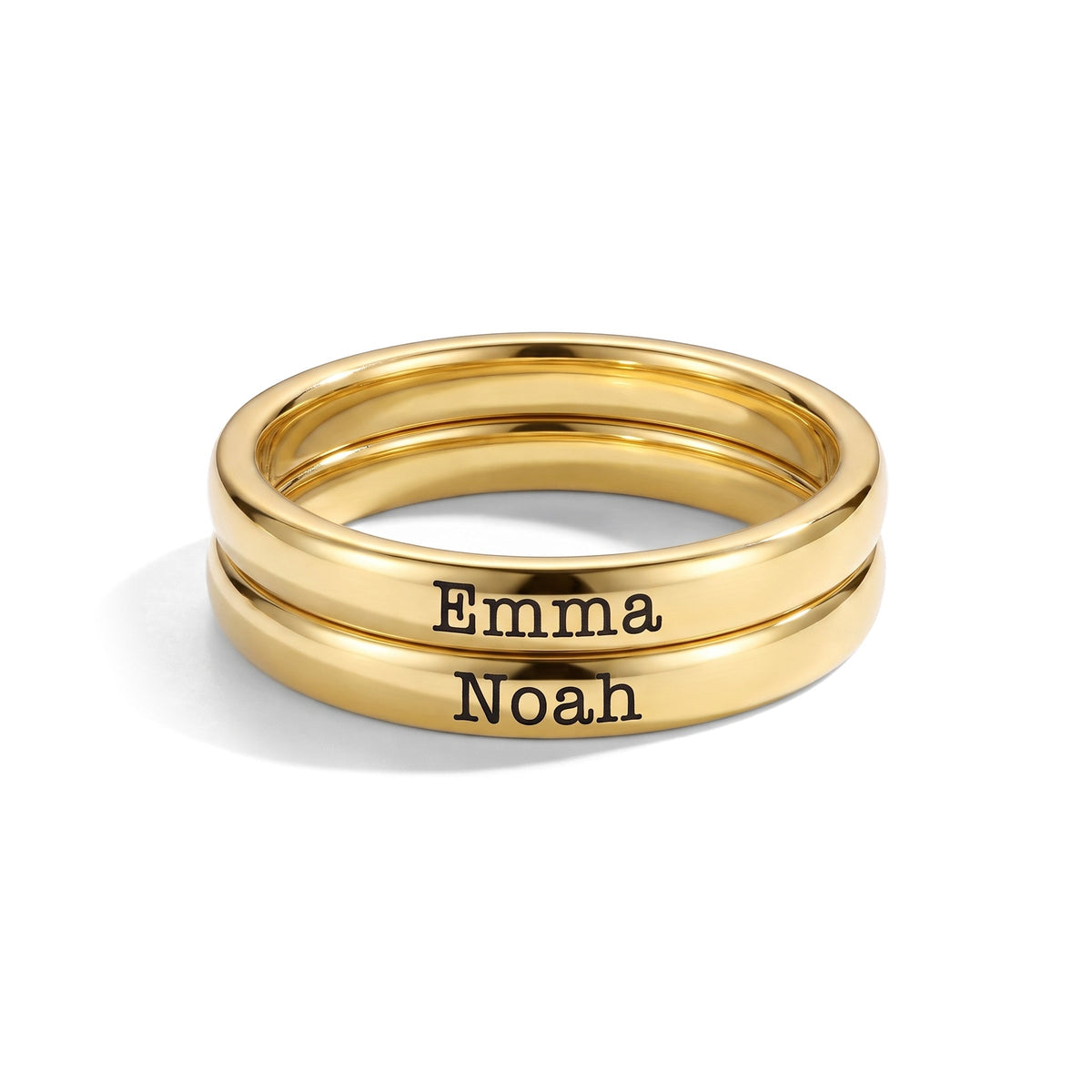 Bague fine empilable avec prénom – or – 2 bagues empilées