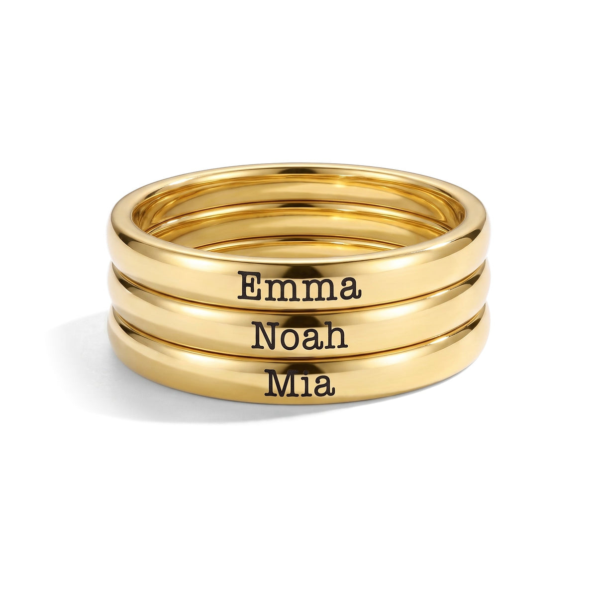 Bague fine empilable avec prénom – or – 3 bagues empilées