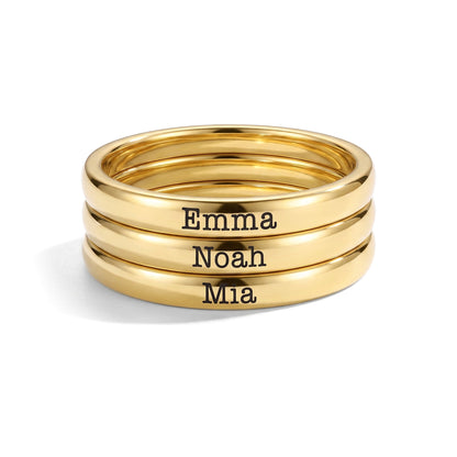 Bague fine empilable avec prénom – or – 3 bagues empilées