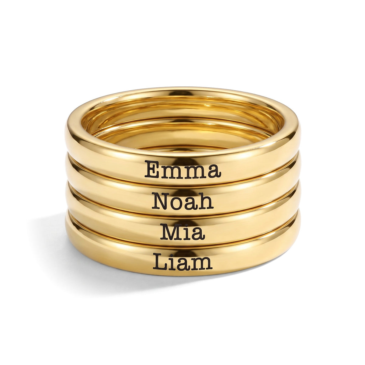 Bague fine empilable avec prénom – or – 4 bagues empilées