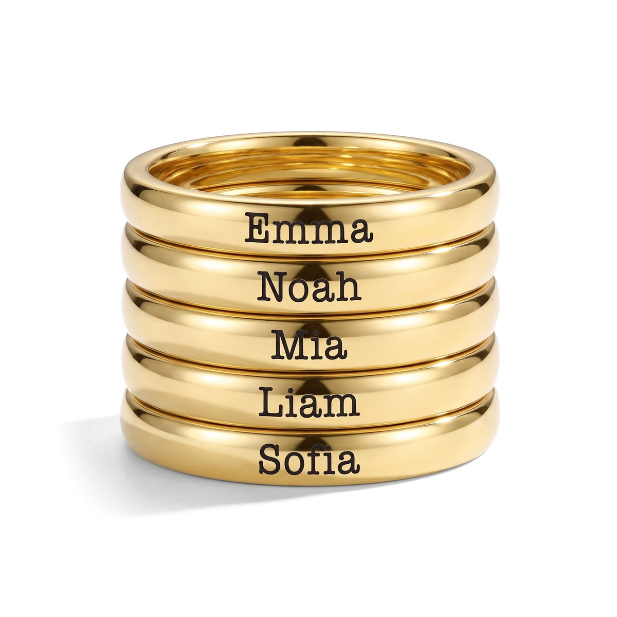 Bague fine empilable avec prénom – or – 5 bagues empilées