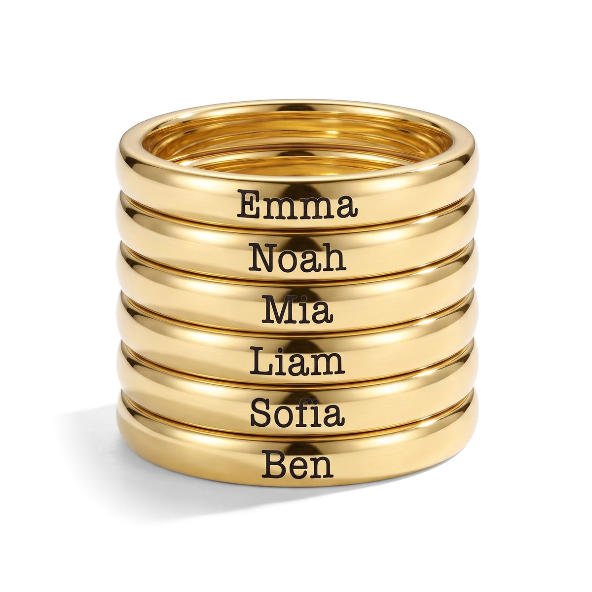 Bague fine empilable avec prénom – or – 6 bagues empilées