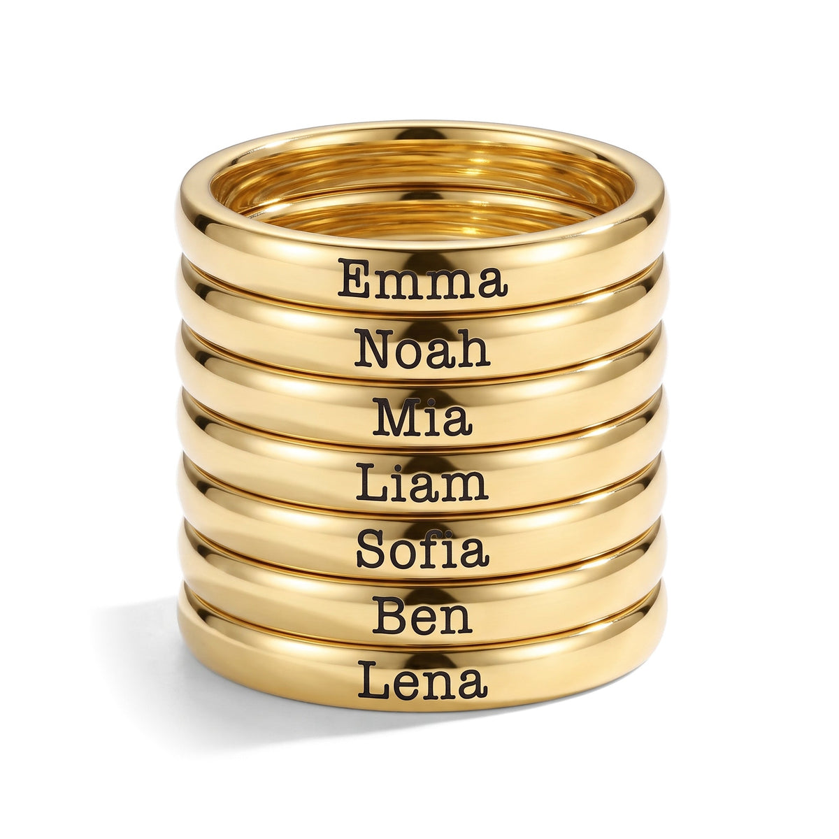 Bague fine empilable avec prénom – or – 7 bagues empilées