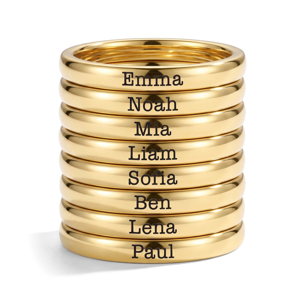 Bague fine empilable avec prénom – or – 8 bagues empilées