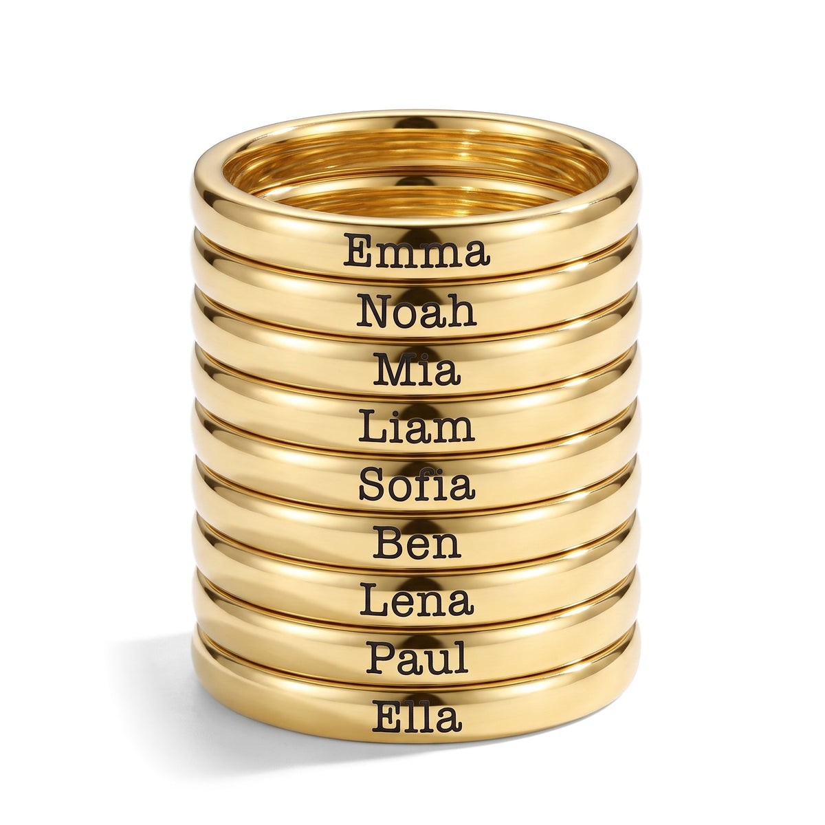 Bague fine empilable avec prénom – or – 9 bagues empilées