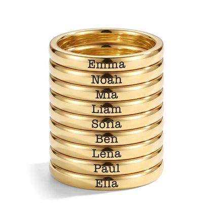 Bague fine empilable avec prénom – or – 9 bagues empilées