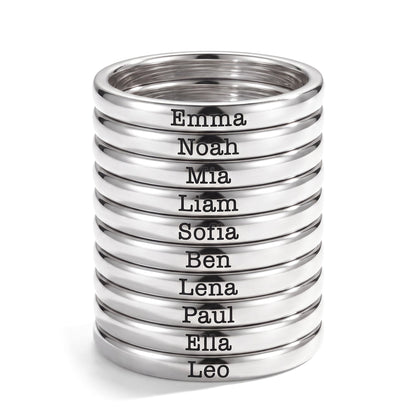 Bague fine empilable avec prénom – argent – 10 bagues empilées