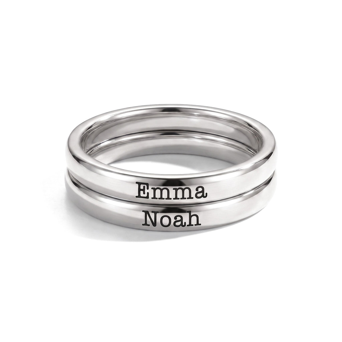 Bague fine empilable avec prénom – argent – 2 bagues empilées