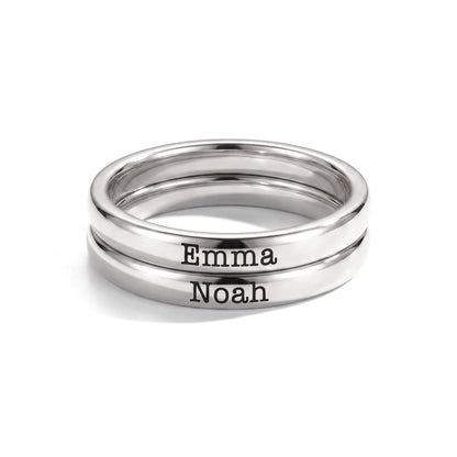 Bague fine empilable avec prénom – argent – 2 bagues empilées