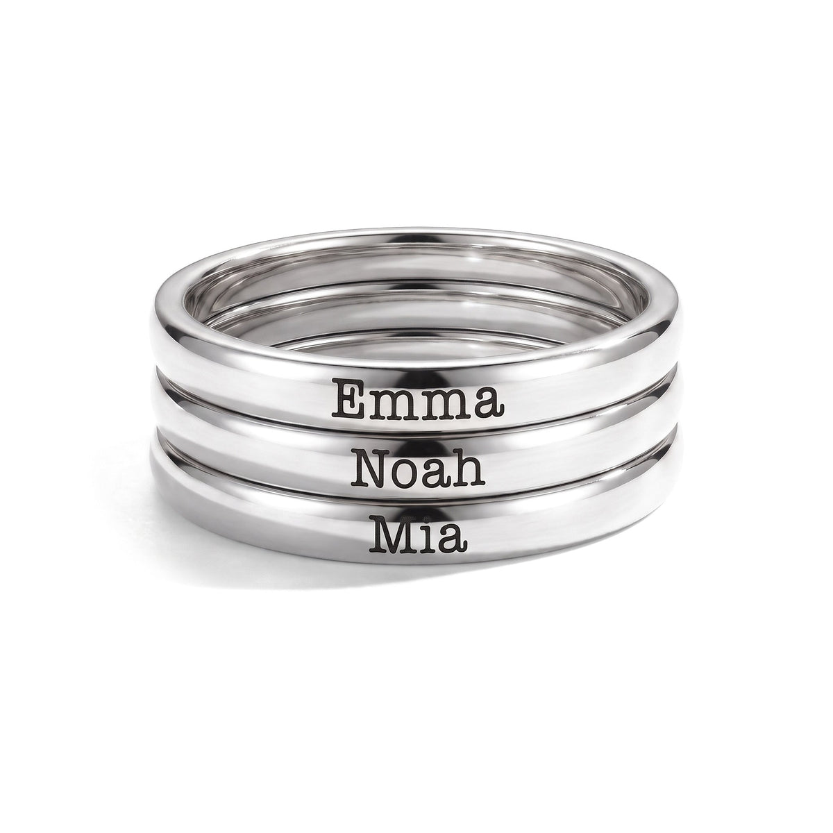 Bague fine empilable avec prénom – argent – 3 bagues empilées