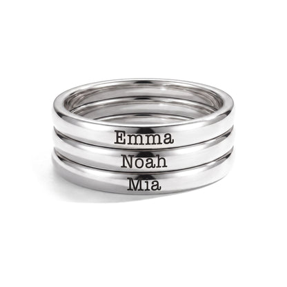 Bague fine empilable avec prénom – argent – 3 bagues empilées