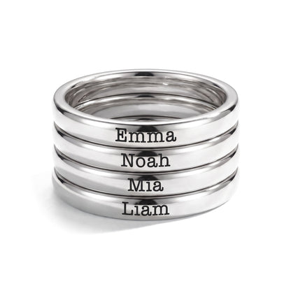 Bague fine empilable avec prénom – argent – 4 bagues empilées
