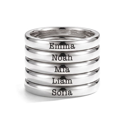 Bague fine empilable avec prénom – argent – 5 bagues empilées