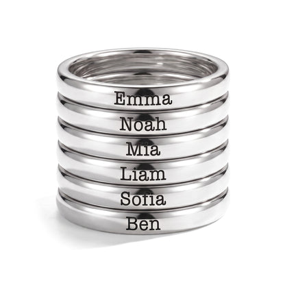 Bague fine empilable avec prénom – argent – 6 bagues empilées