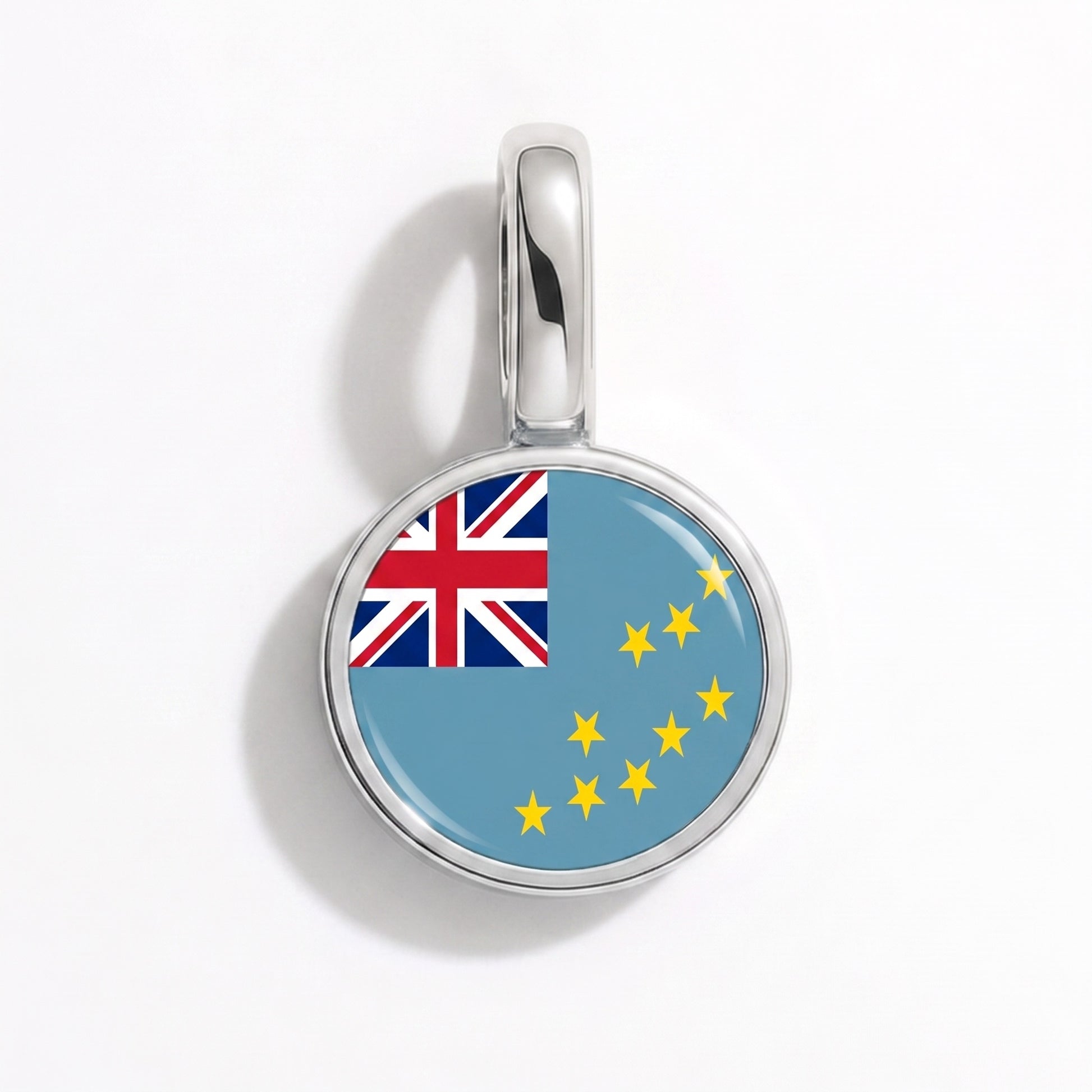 Charm drapeau Tuvalu – rond argent
